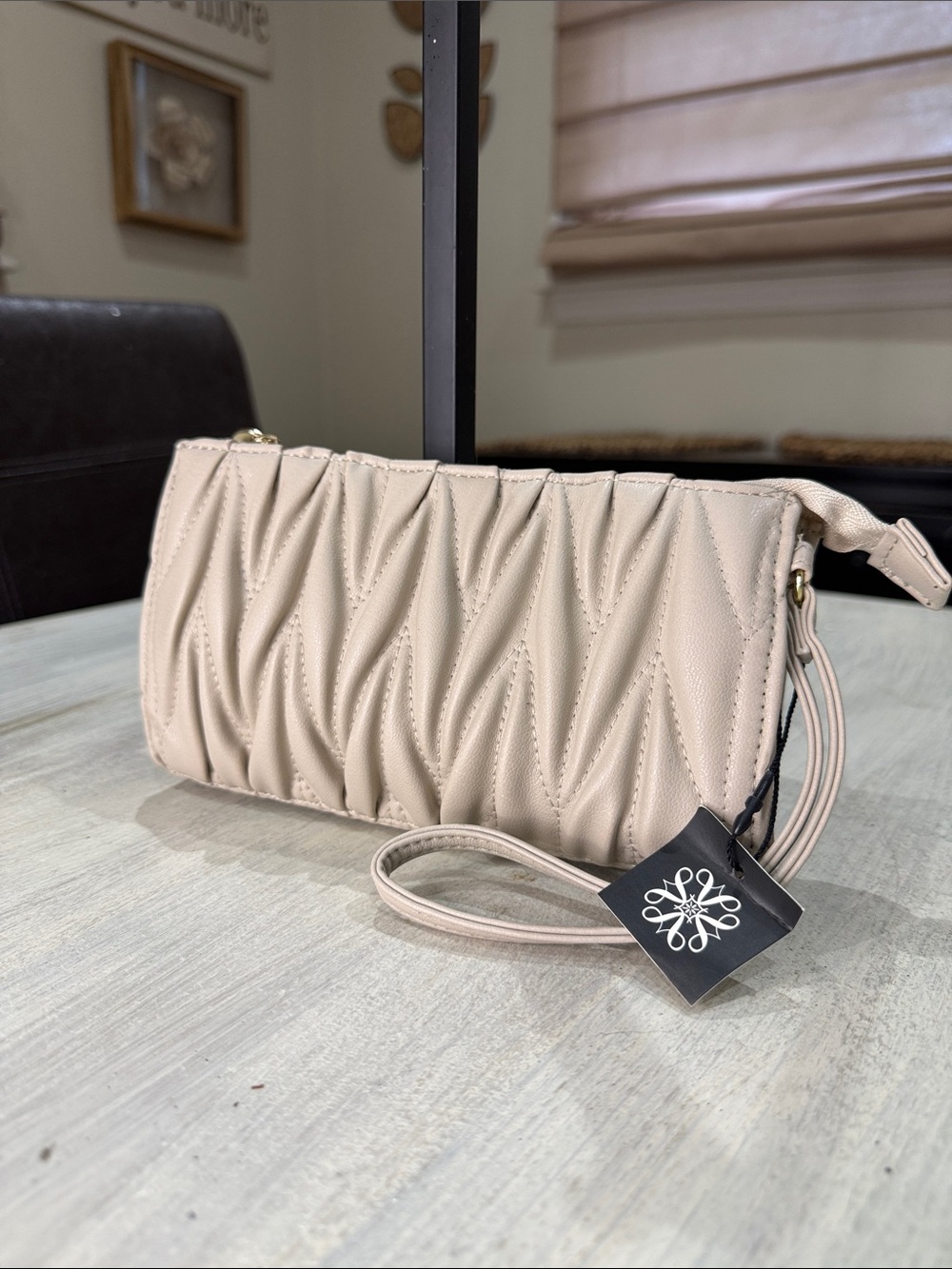 Maegan Cream Quilted Wristlet Clutch/Wristlet-Signature Collection
